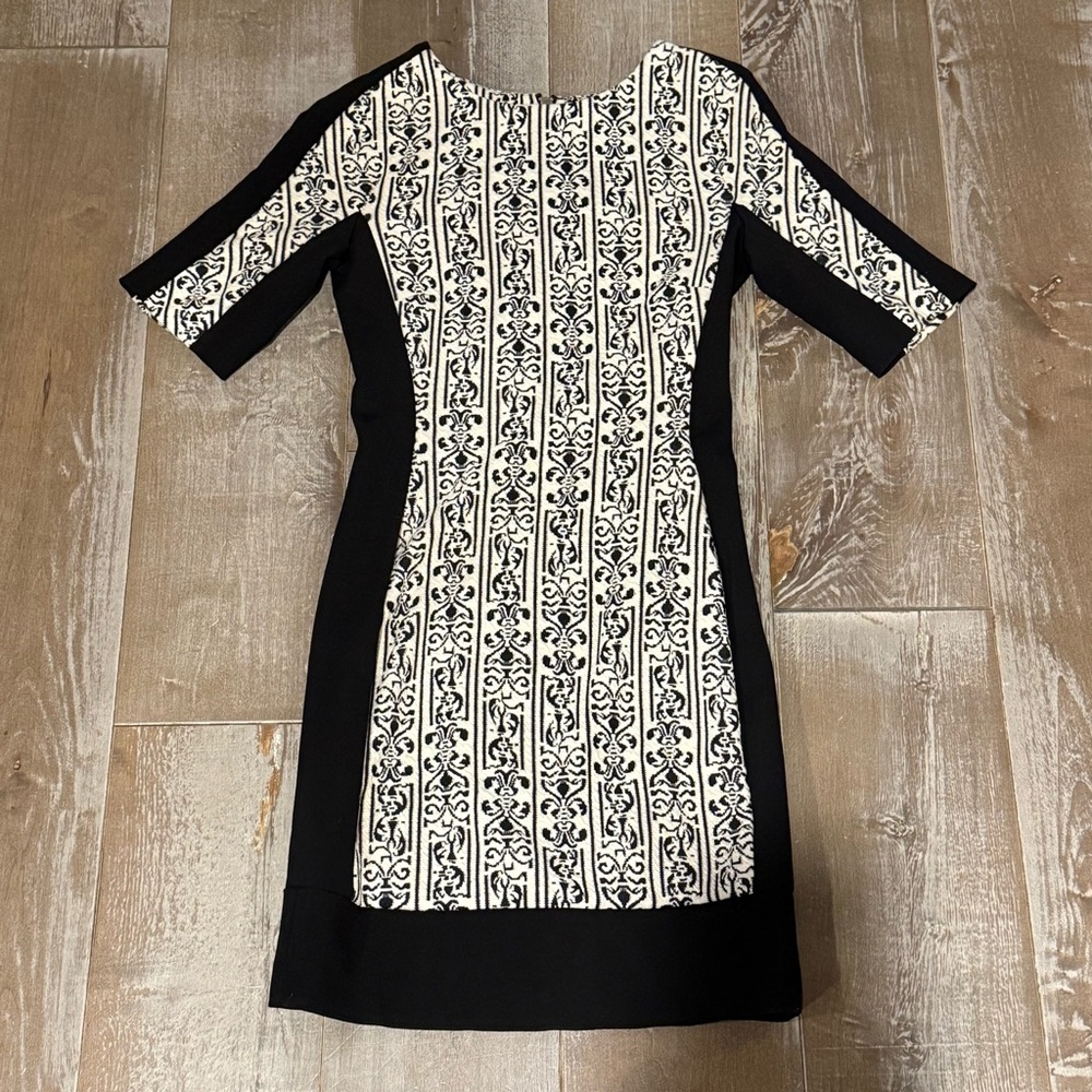 Walter Baker Black and Cream Midi Dress